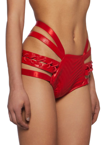 Rude Awakening Lace-Up Shorts - Ruby