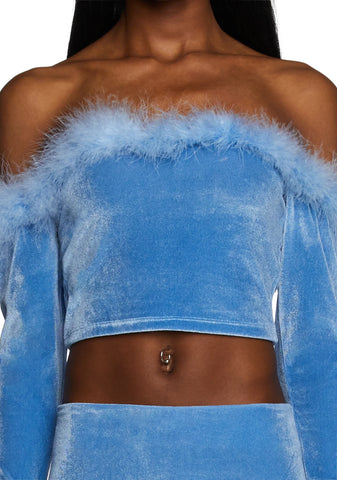 Filthy Femme Velvet Crop Top - Blue