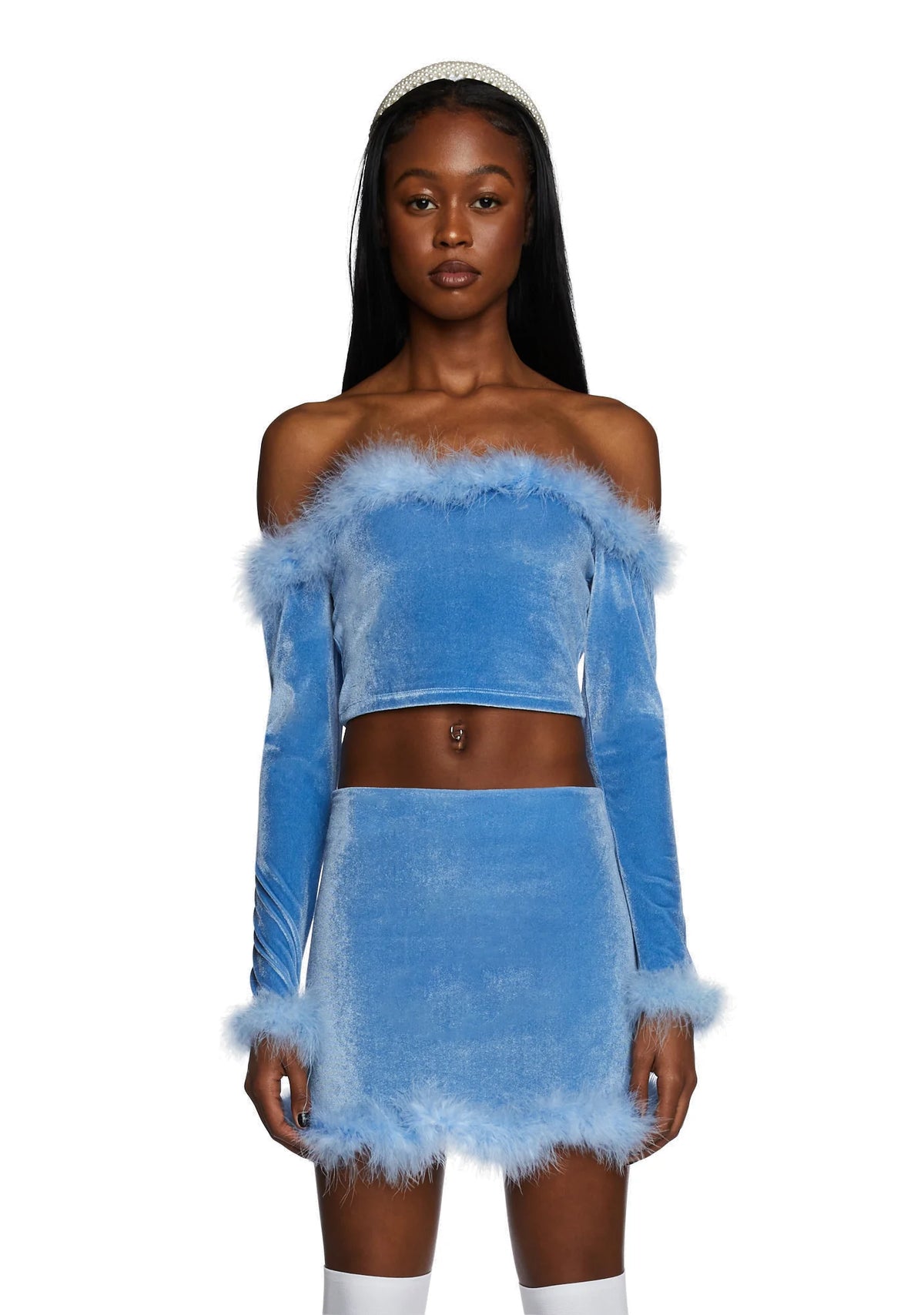 Filthy Femme Velvet Crop Top - Blue