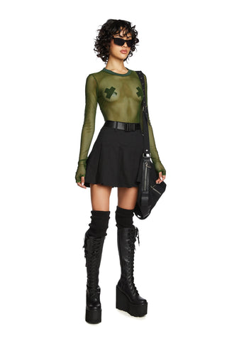 See Thru Me Fishnet Top - Olive