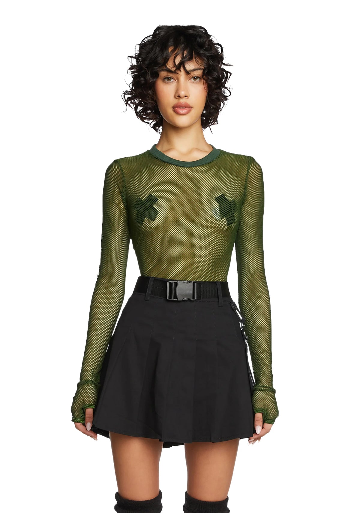 See Thru Me Fishnet Top - Olive