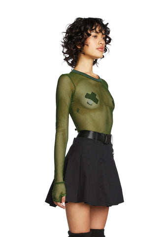 See Thru Me Fishnet Top - Olive