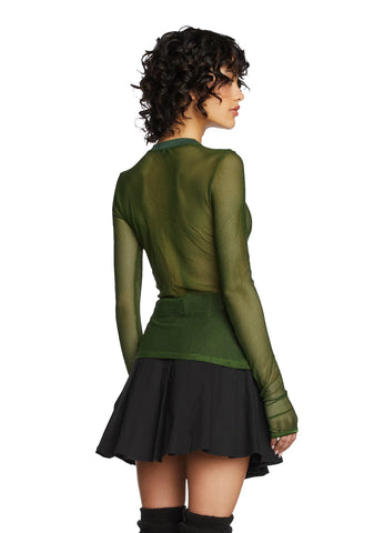 See Thru Me Fishnet Top - Olive