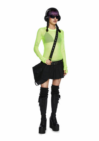 See Thru Me Fishnet Top - Neon Yellow