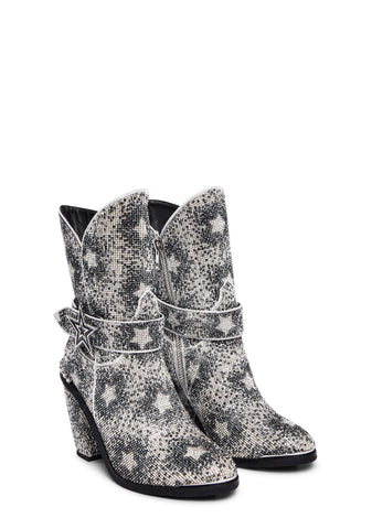Starry Sheriff Shine Cowboy Boots - Silver