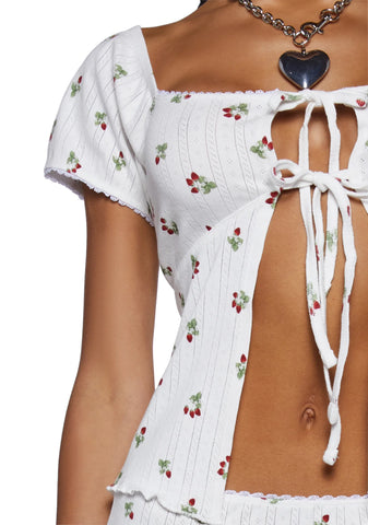 Strawberry Pointelle Top