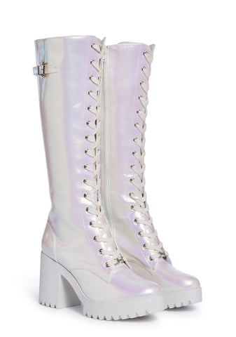 White Fairy Lace-Up High Boots