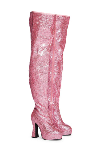 Pink 557-Bright Glitter Thigh High Boots