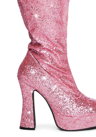 Pink 557-Bright Glitter Thigh High Boots