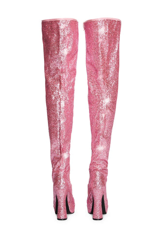 Pink 557-Bright Glitter Thigh High Boots