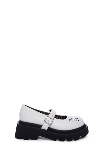 Renegade-56 Cat Mary Janes- White