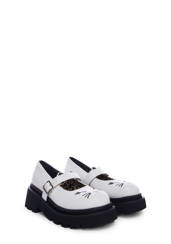 Renegade-56 Cat Mary Janes- White