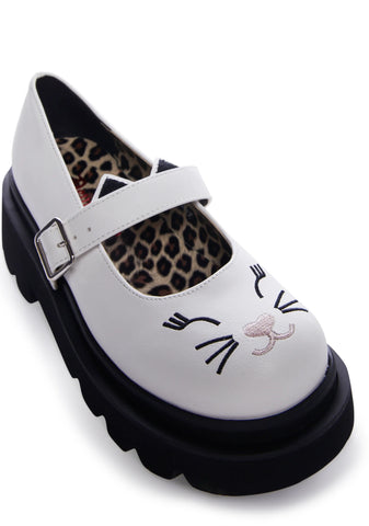 Renegade-56 Cat Mary Janes- White
