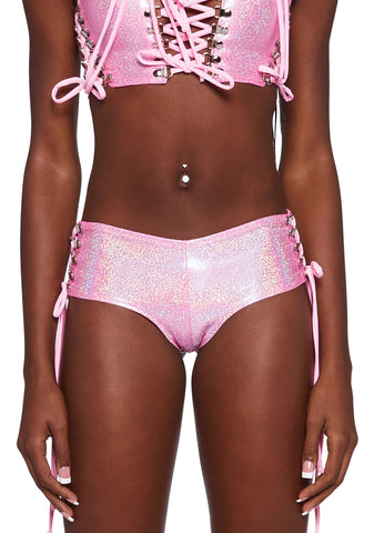 Metallic Lace-Up Shorts