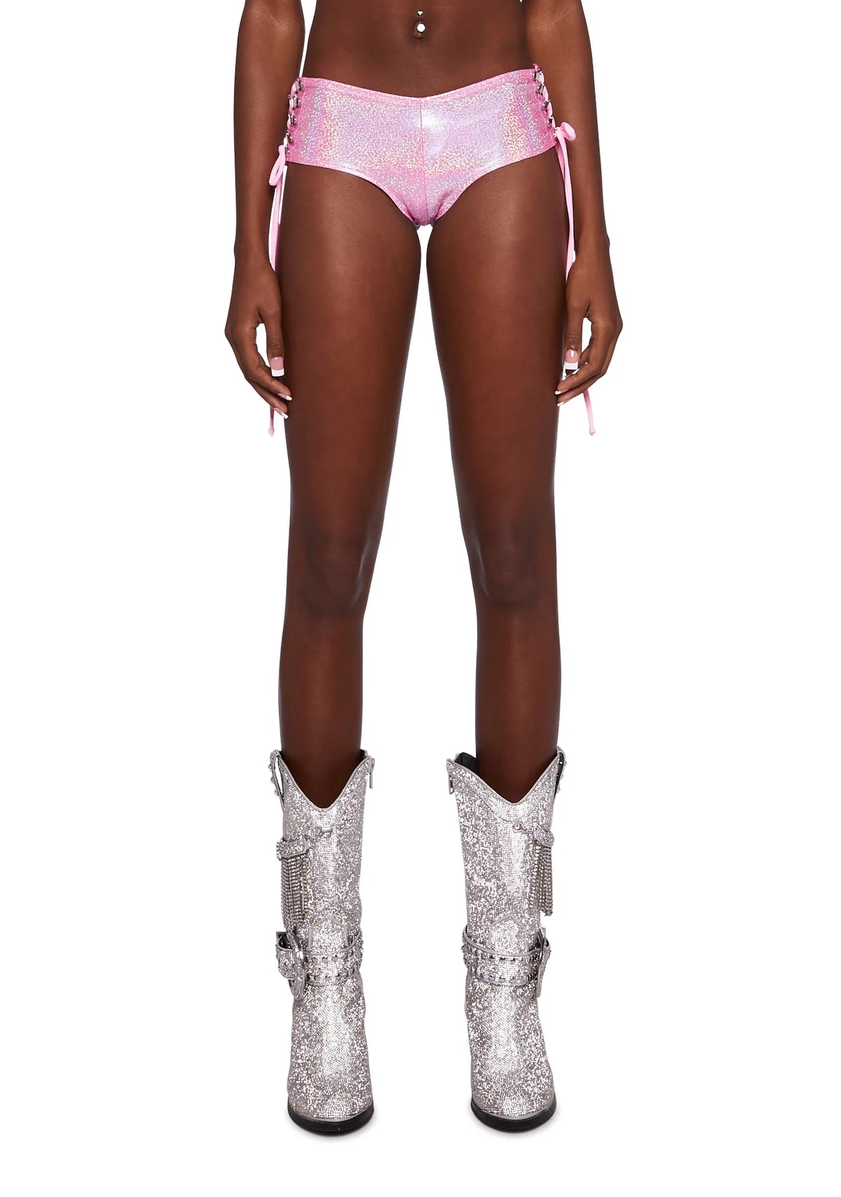 Metallic Lace-Up Shorts