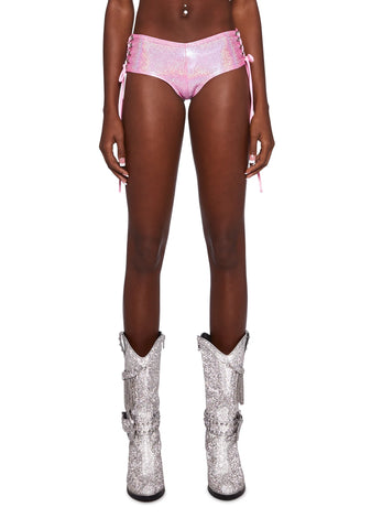 Metallic Lace-Up Shorts