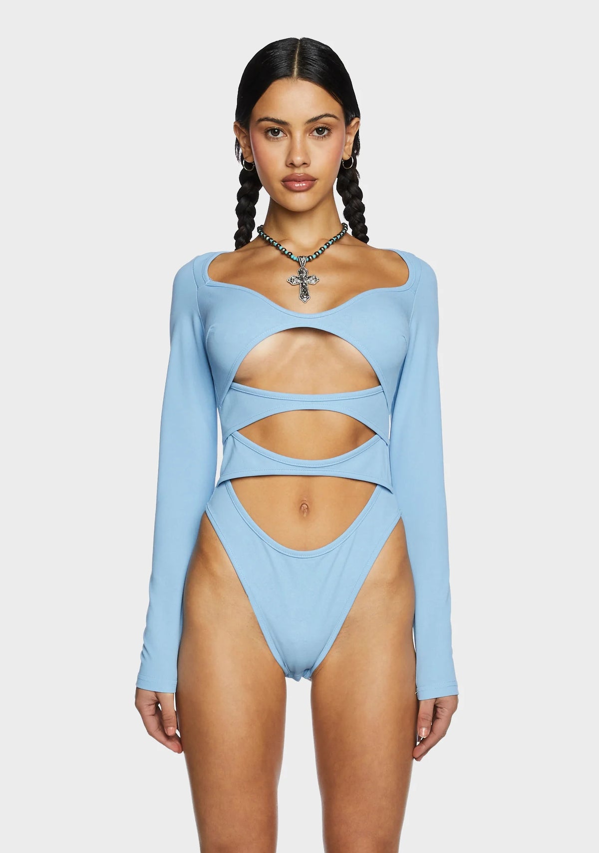 No Imitation Cutout Bodysuit - Blue