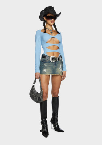 No Imitation Cutout Bodysuit - Blue