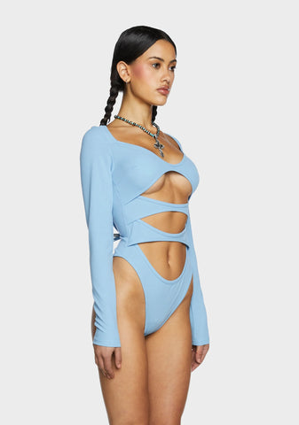 No Imitation Cutout Bodysuit - Blue