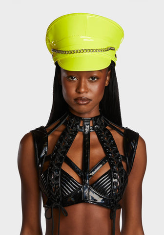 Chain Strap Captain Hat - Neon Yellow