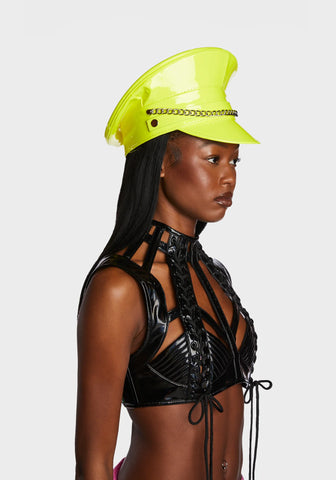 Chain Strap Captain Hat - Neon Yellow
