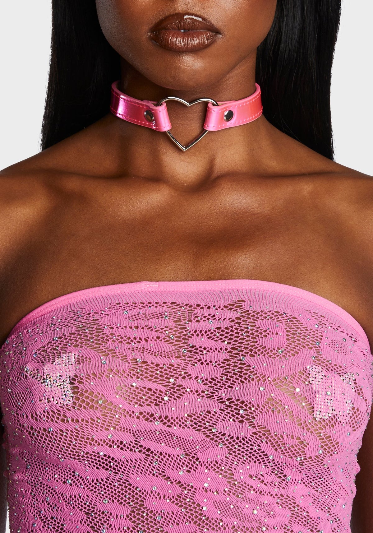 Pink Rainbow Heart Choker