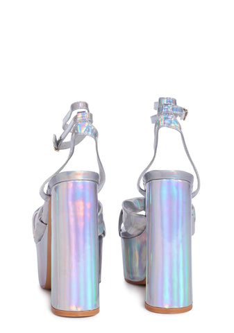 Holographic Leo Platform Heels