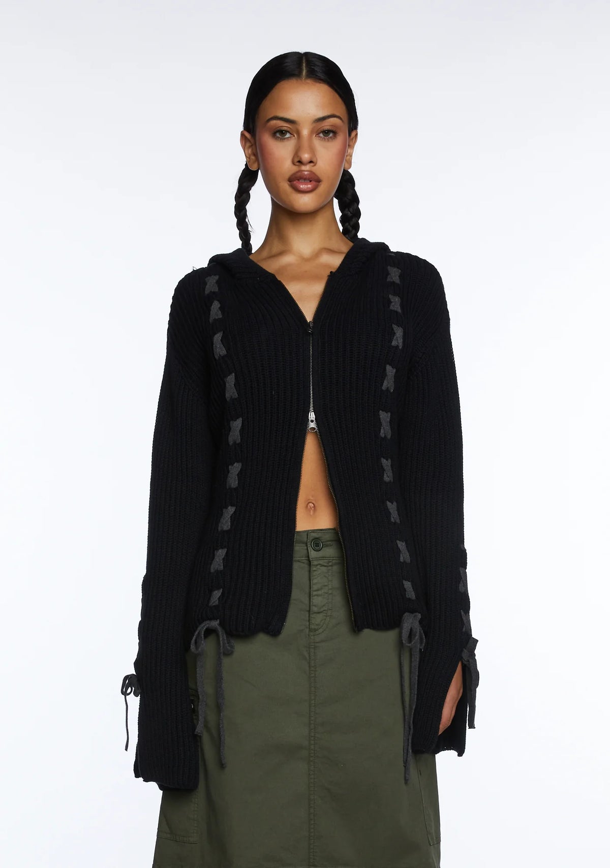 Nixie Lace Up Cardigan - Black