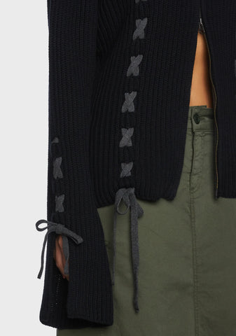 Nixie Lace Up Cardigan - Black