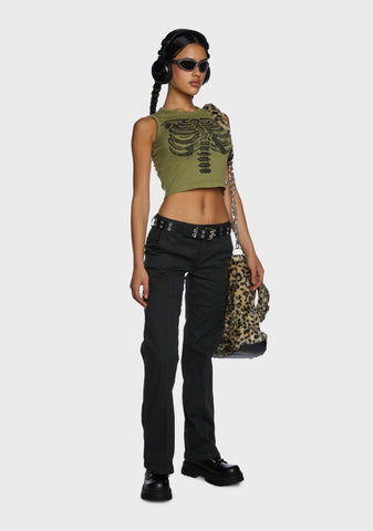 Skeleton Graphic Print Top - Green