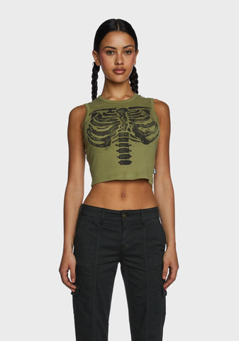 Skeleton Graphic Print Top - Green