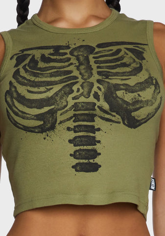 Skeleton Graphic Print Top - Green