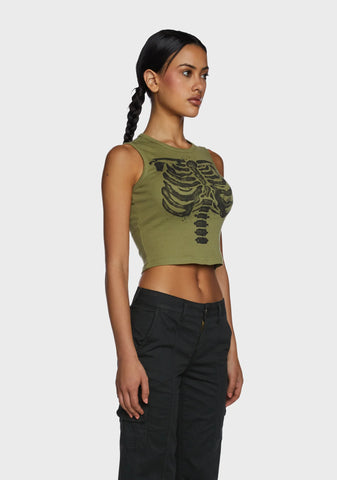 Skeleton Graphic Print Top - Green