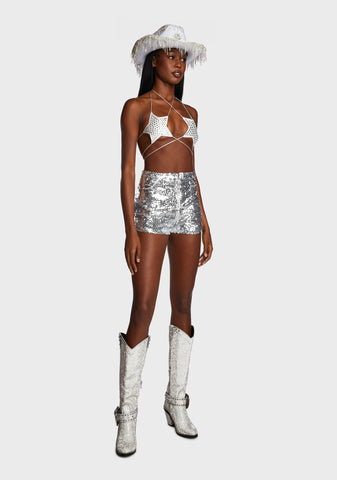 Moonlit Seduction Sequin Shorts - Silver