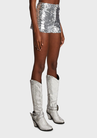 Moonlit Seduction Sequin Shorts - Silver