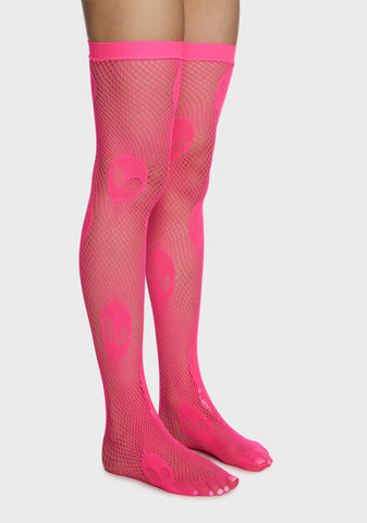 Alien Nation Fishnet Thigh Highs - Pink