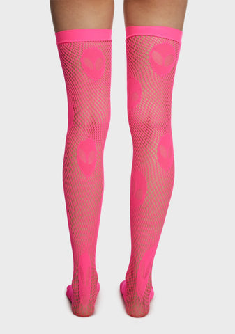 Alien Nation Fishnet Thigh Highs - Pink