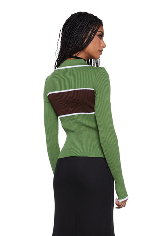 Knitted Stripe Collared Top