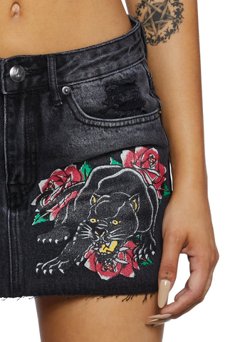 Panther Roses Denim Skirt