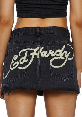 Panther Roses Denim Skirt