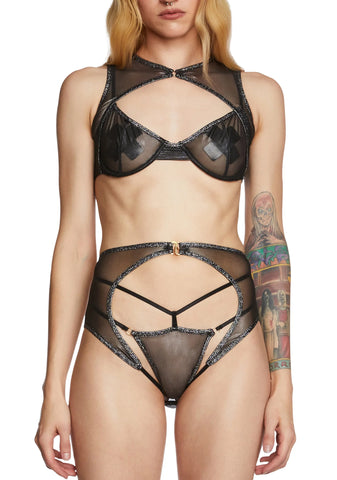 Sheer Your Love Metallic Mesh Lingerie Set