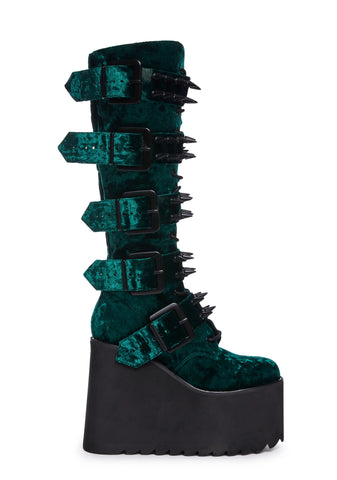 Appetite For Destruction Platform Boots - Green Velvet