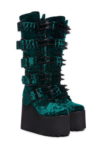 Appetite For Destruction Platform Boots - Green Velvet