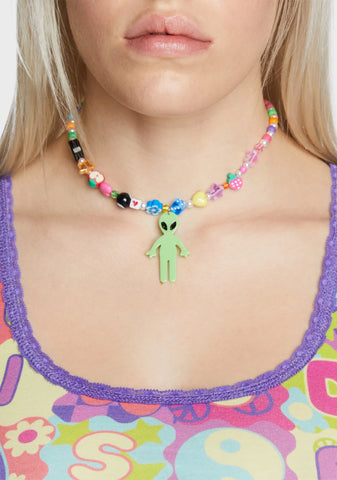 Aliens Exist Beaded Necklace