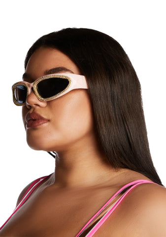 Speed Past You Rhinestone Sunglasses - Pink