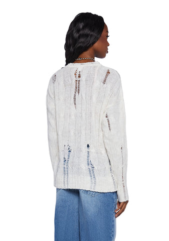 Distressed Cable Knit Sweater