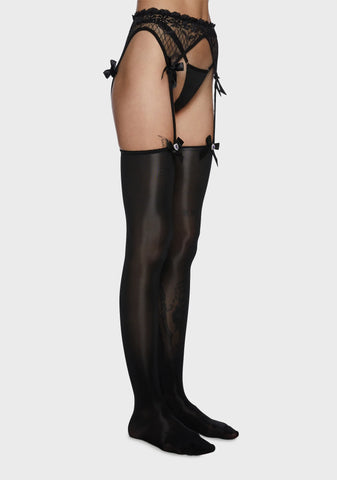 Searching For Love Garter Tights - Black