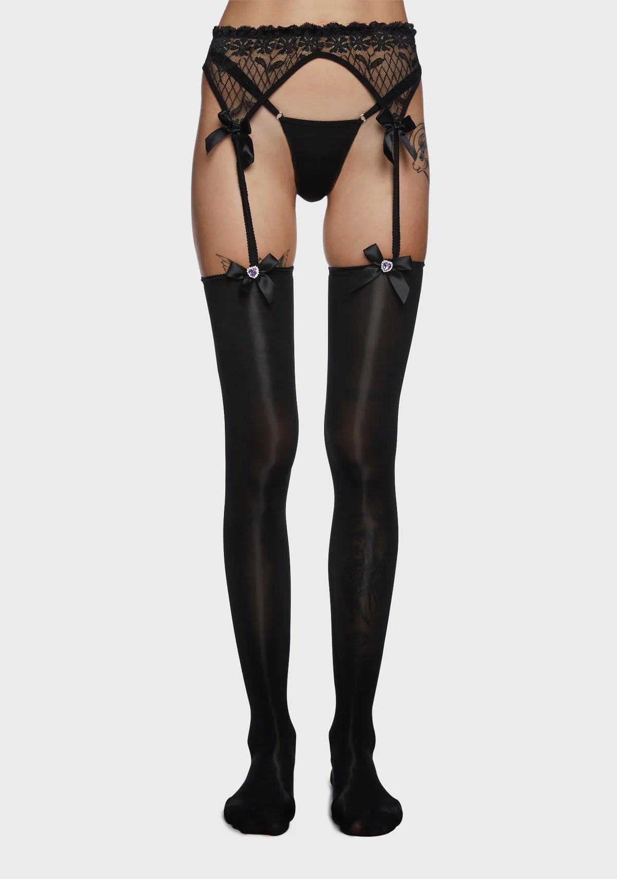 Searching For Love Garter Tights - Black