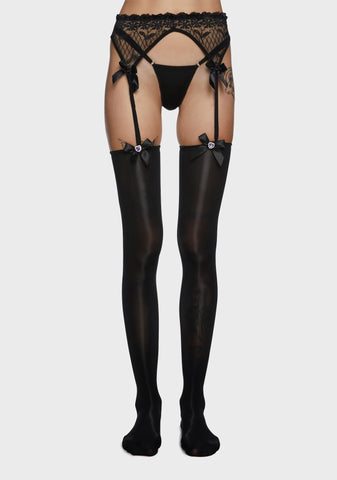 Searching For Love Garter Tights - Black