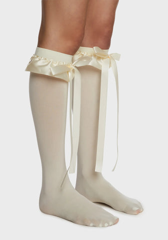 Teasing Away Bow Socks - White